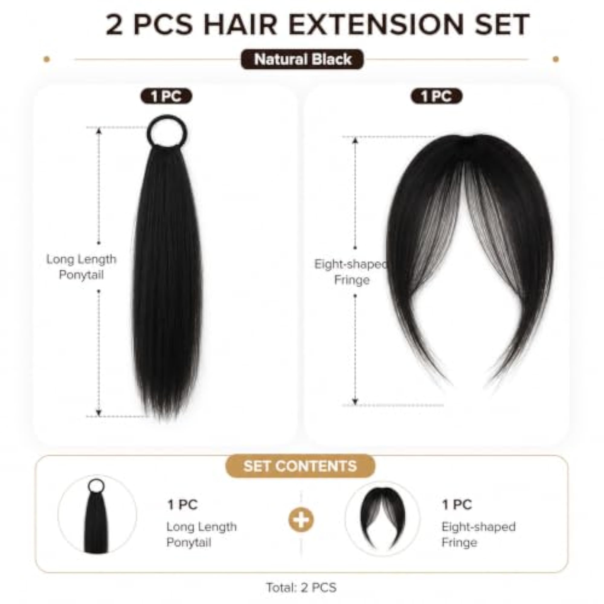 2Pcs Natural Black Hair Ponytail Extensions for Women
